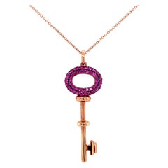 Designer EFFY Ruby Open Key Gold Pendant Necklace Estate Fine Jewelry