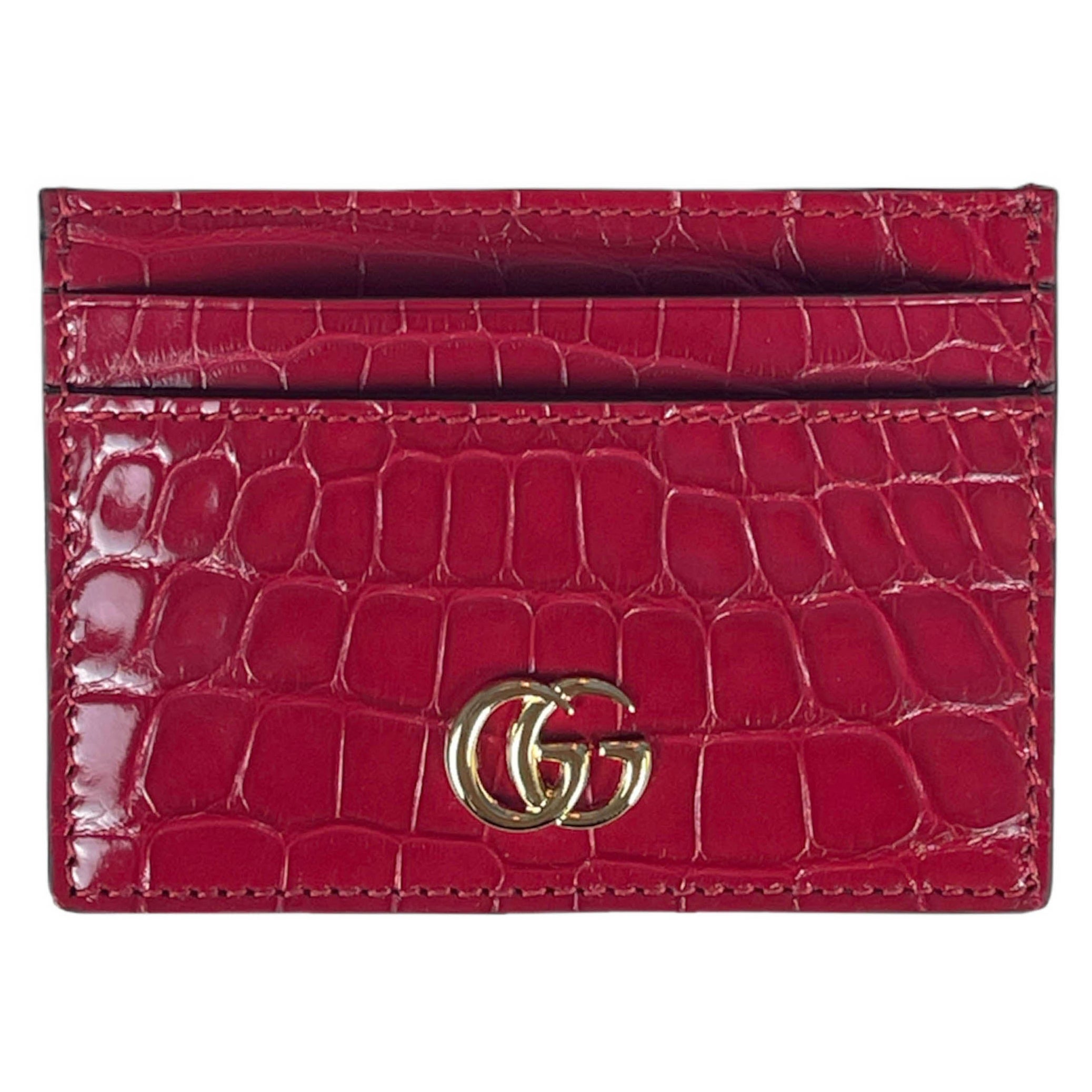 Gucci Unisex Red Alligator Skin GG Logo Marmont Card Case Wallet LIKE NEW w/ BOX