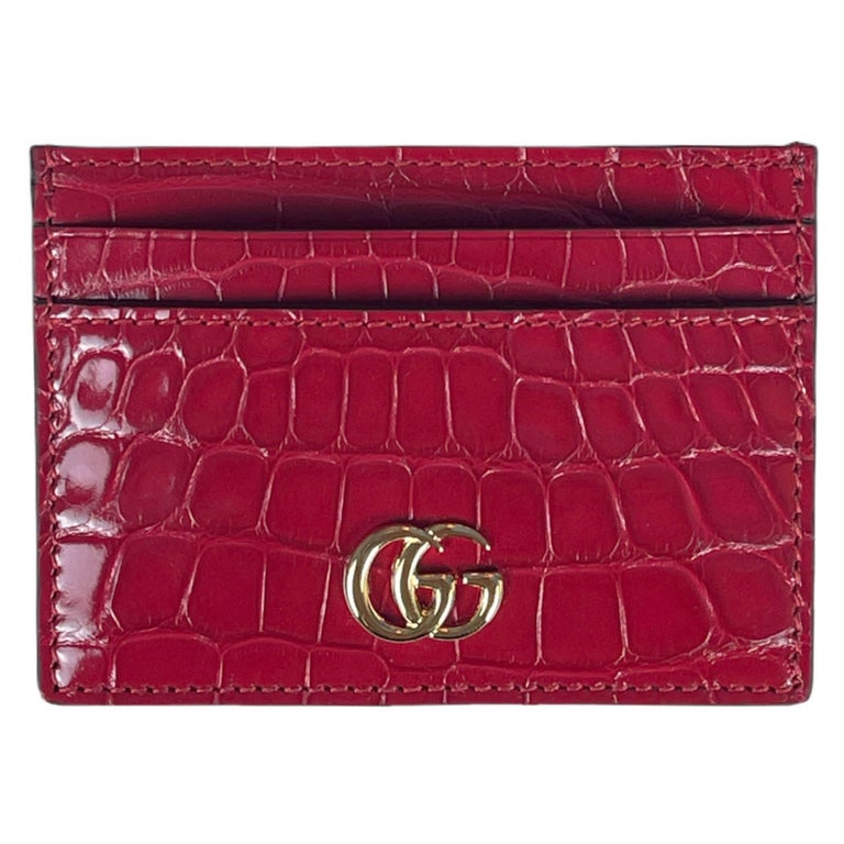 gentage Slagskib virksomhed Gucci Unisex Red Alligator Skin GG Logo Marmont Card Case Wallet LIKE NEW  w/ BOX at 1stDibs