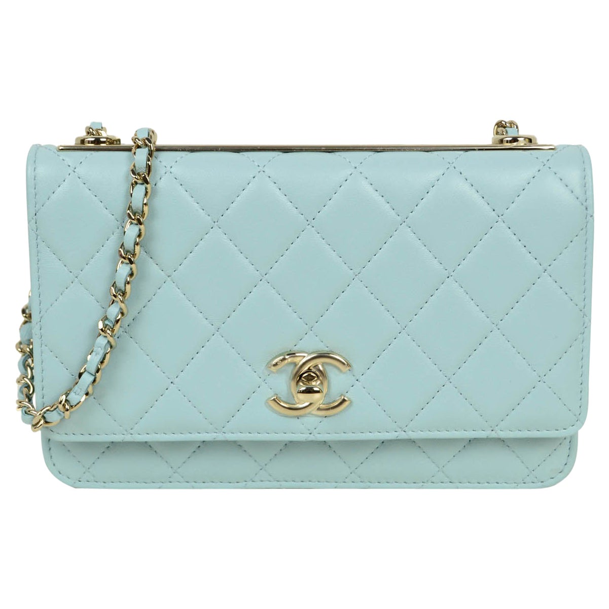 Chanel 2020 NEW Light Blue Quilted Trendy CC Wallet On Chain WOC Crossbody Bag
