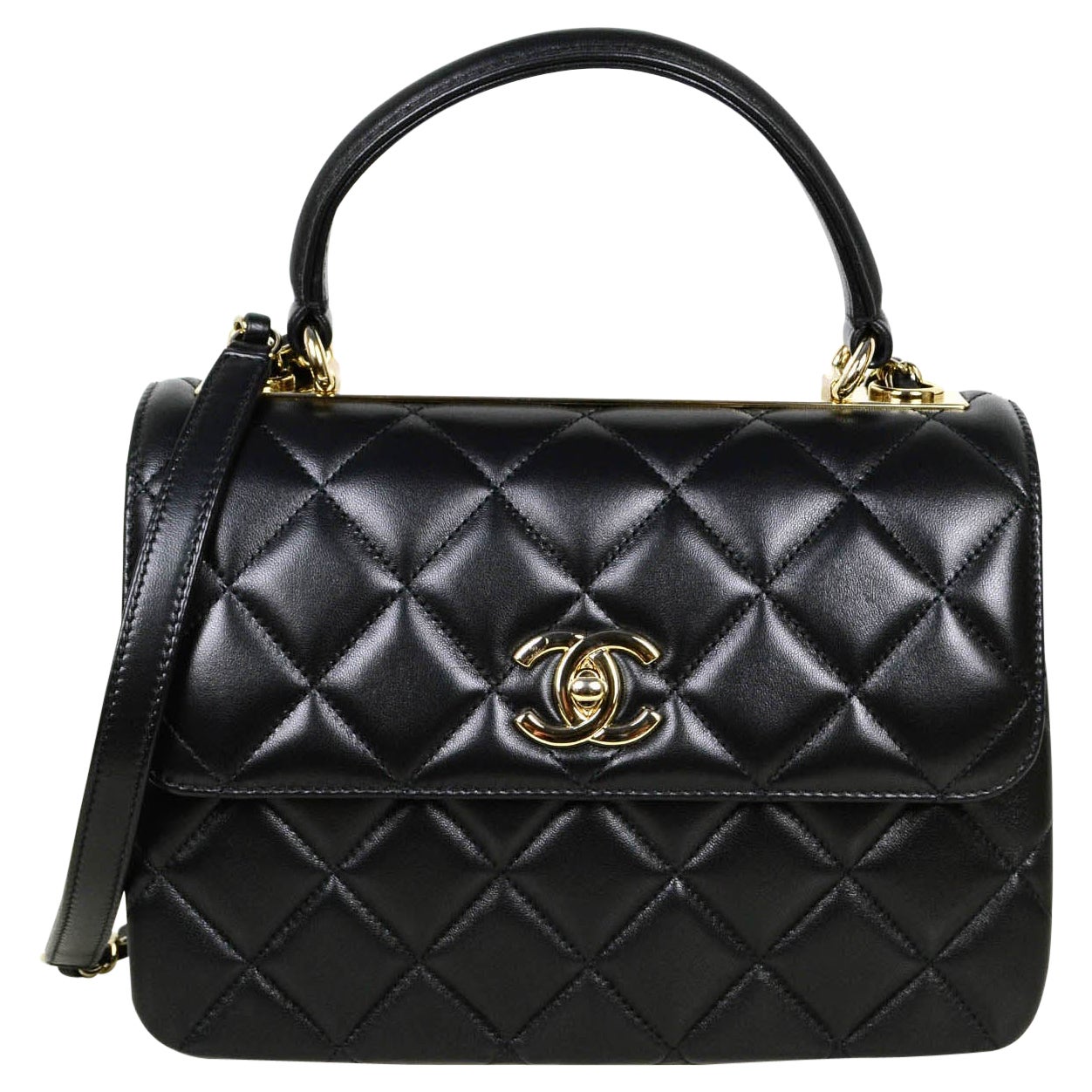 Chanel 2021 Black Lambskin Quilted Small Trendy CC Dual Handle