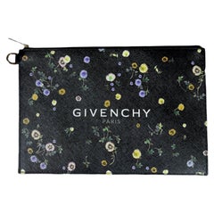 Givenchy Black Logo Floral Print Large Pouch Clutch Bag