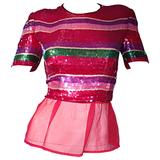 Vintage Victor Costa For Neiman Marcus Colorful Sequin Chiffon Peplum Crop Top