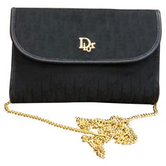 1980s Christian Dior Black Trotter Jacquard Mini Chain Bag