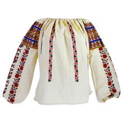 Vintage 1930s Eastern European Geometric Floral Beaded and Embroidered Peasant Blouse