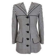 Valentino Black Beige Shantung Silk Striped Jacket