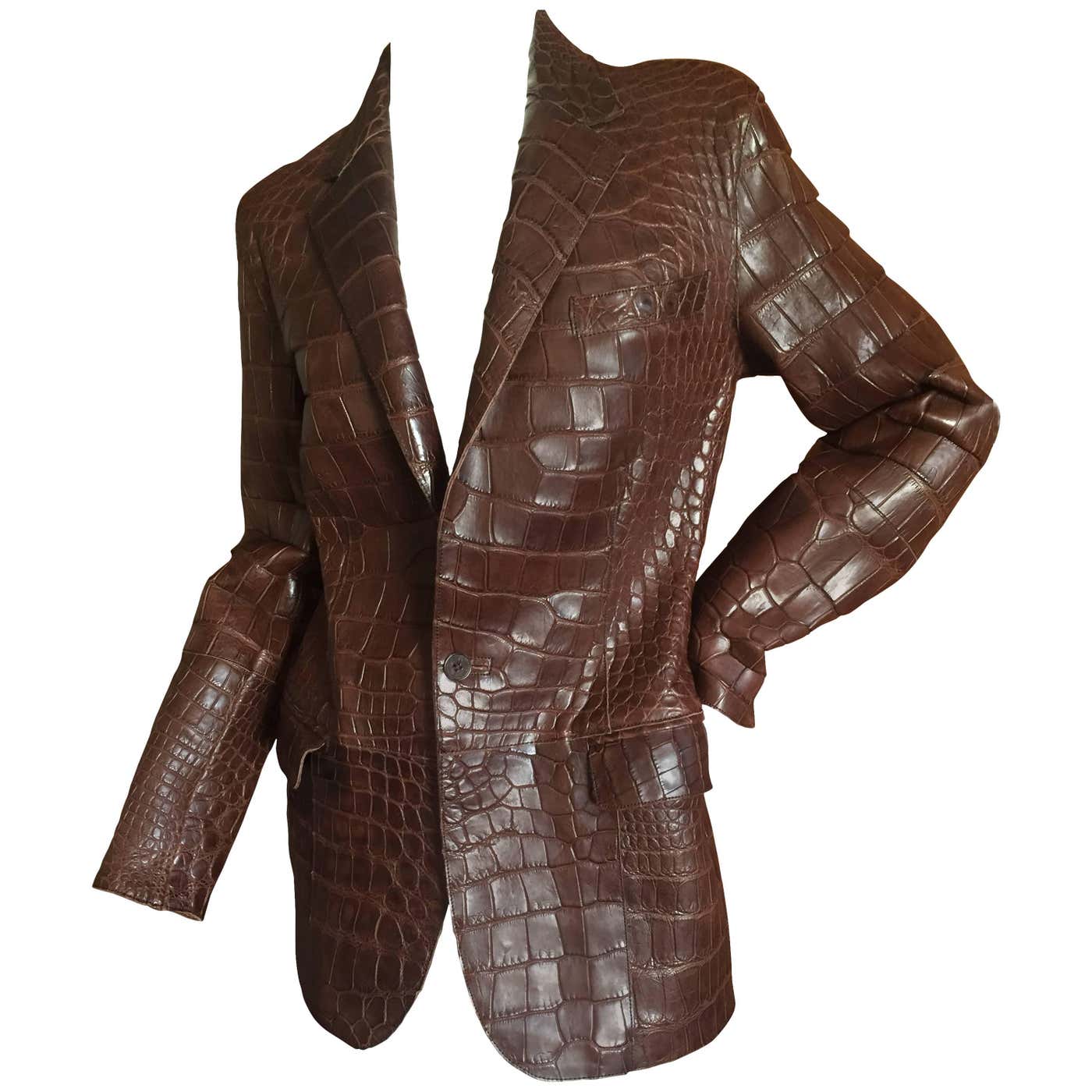 Ralph Lauren Purple Label Vintage Crocodile Embossed Leather Jacket at ...