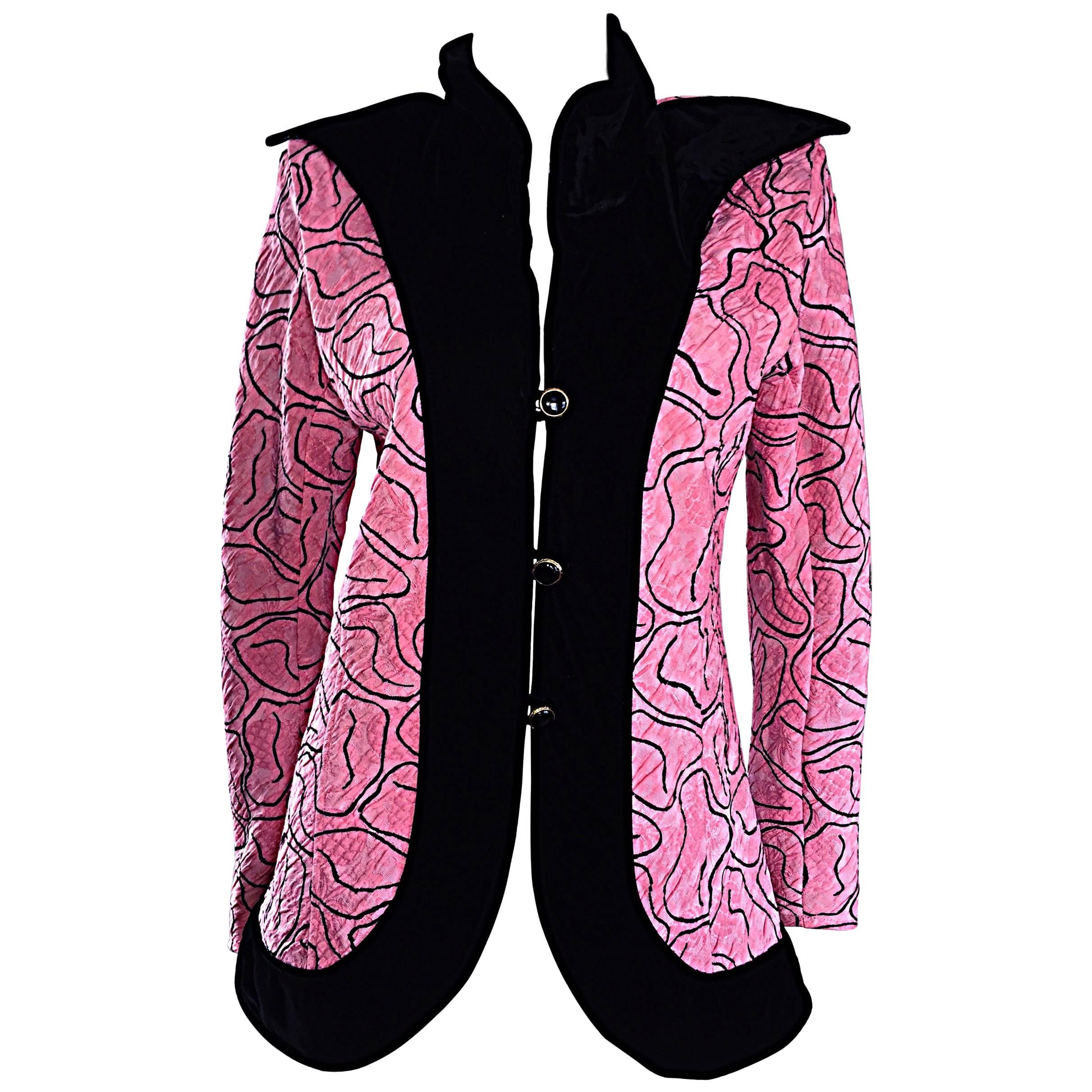 Fabulous Vintage Emanuel Ungaro Pink + Black Avant Garde Jacket Blazer 