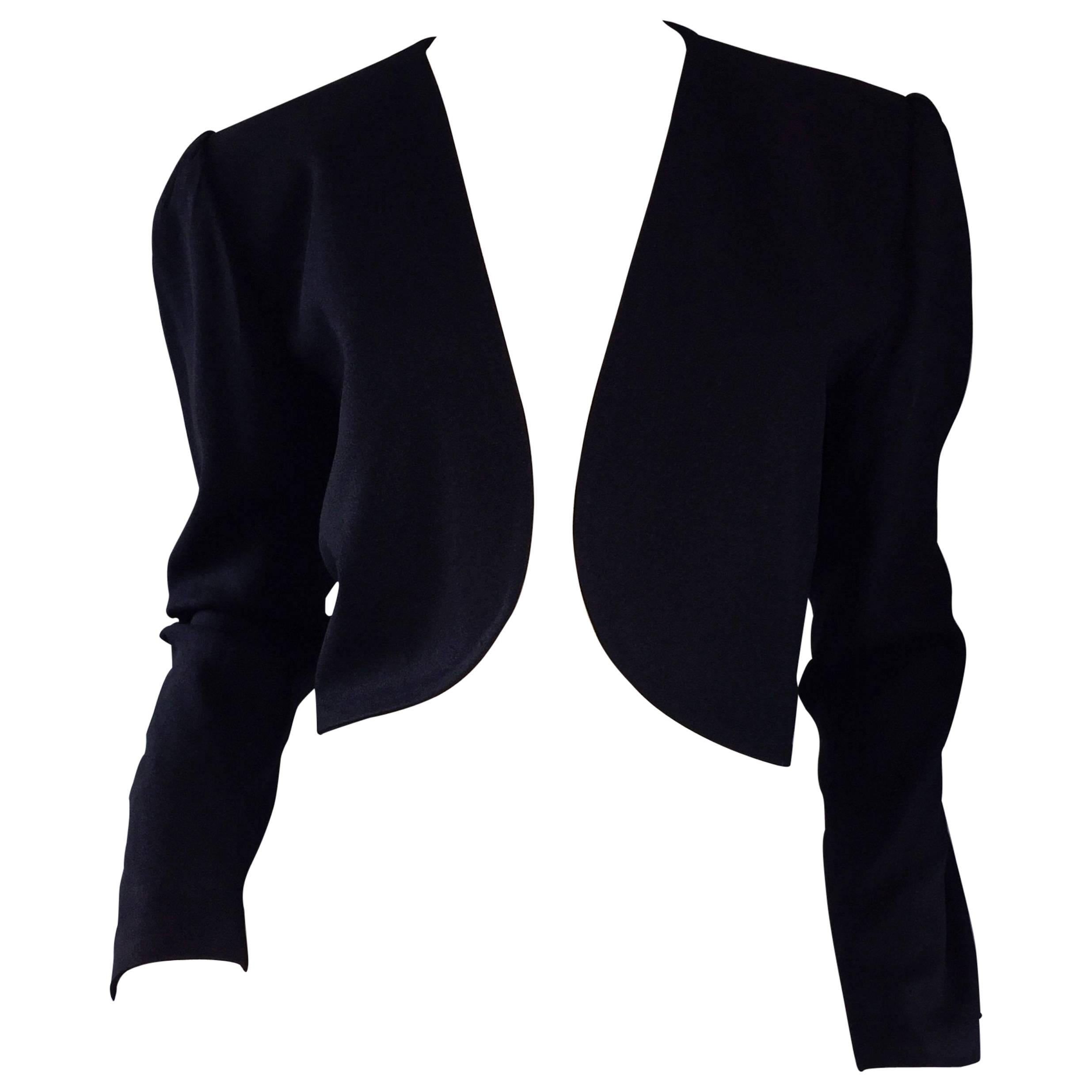 Vintage Yves Saint Laurent " Rive Gauche " Black Cropped Bolero Jacket Sz 40 YSL