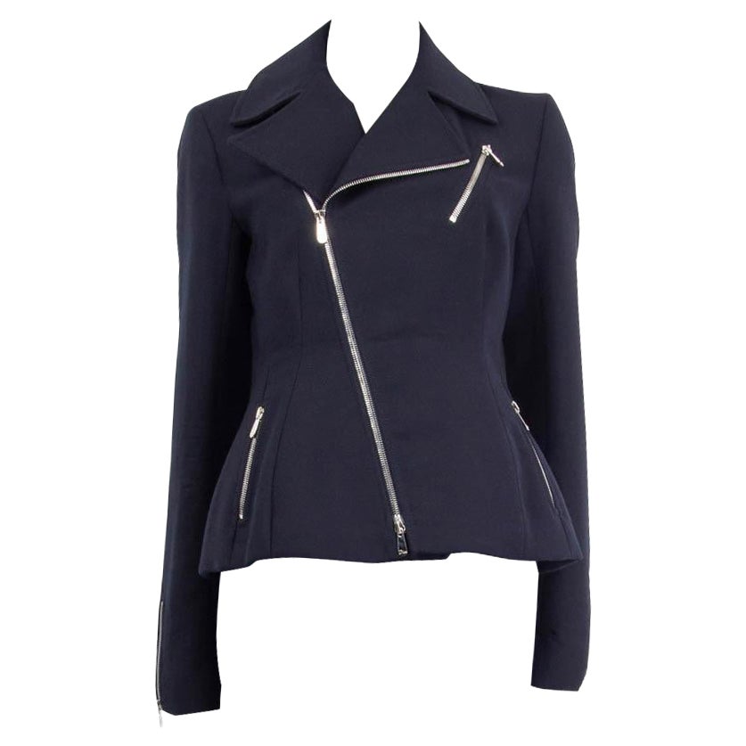 CHRISTIAN DIOR navy blue wool TAILORED BIKER Jacket 42 L For Sale