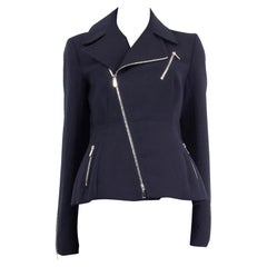 CHRISTIAN DIOR navy blue wool TAILORED BIKER Jacket 42 L