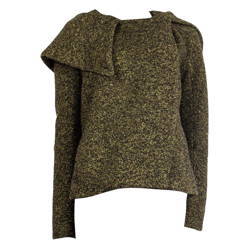 JIL SANDER chaqueta de lana negra y amarilla TWEED OVERSIZED HOOD 36 S en venta