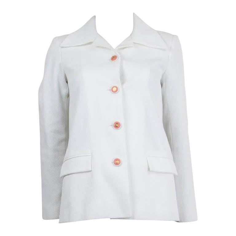 CHANEL white cotton 2015 RIBBED Blazer Jacket 36 XS For Sale