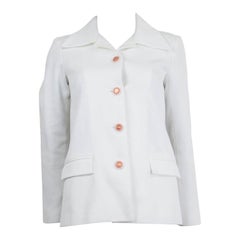 CHANEL white cotton 2015 RIBBED Blazer Jacket 36 XS