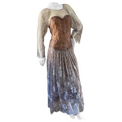 Geoffrey Beene Vintage Metallic Accented Lace Dress with Scallop Edges 
