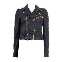 ALEXANDER MCQUEEN chaqueta BIKER de cuero azul marino 40 S