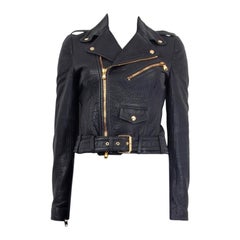 ALEXANDER MCQUEEN navy blue leather BIKER Jacket 40 S