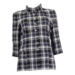 CHANEL blue black white cotton 2019 PLAID TWEED Jacket 38 S