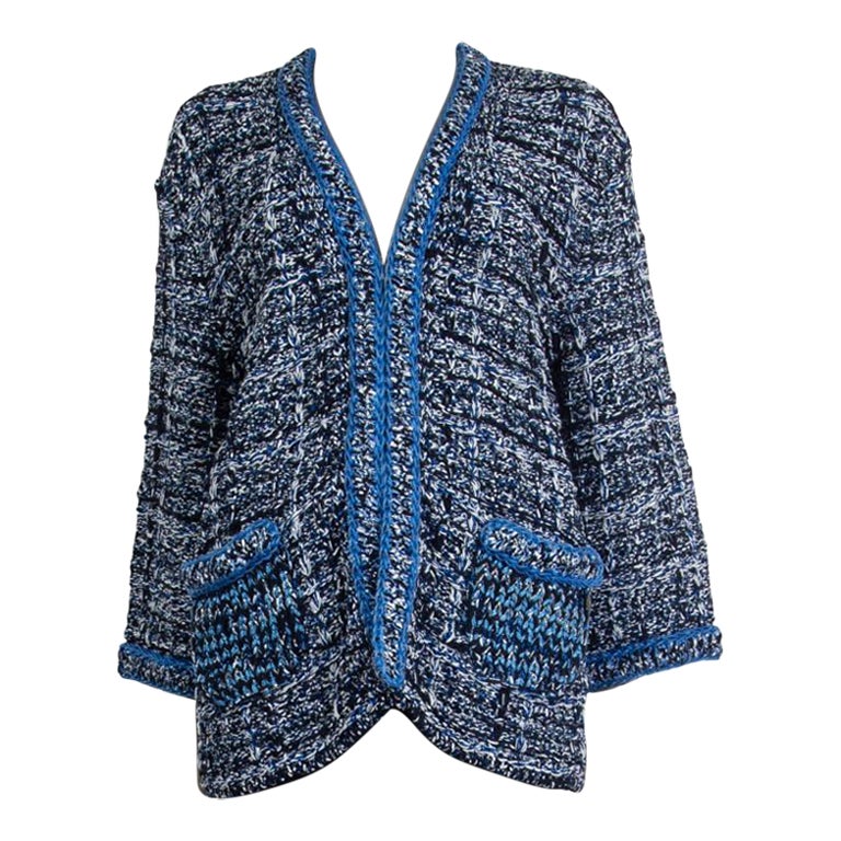 CHANEL blue cotton 2017 CHAIN EMBELLISHED OVERSIZED CROCHET KNIT Jacket 38 S