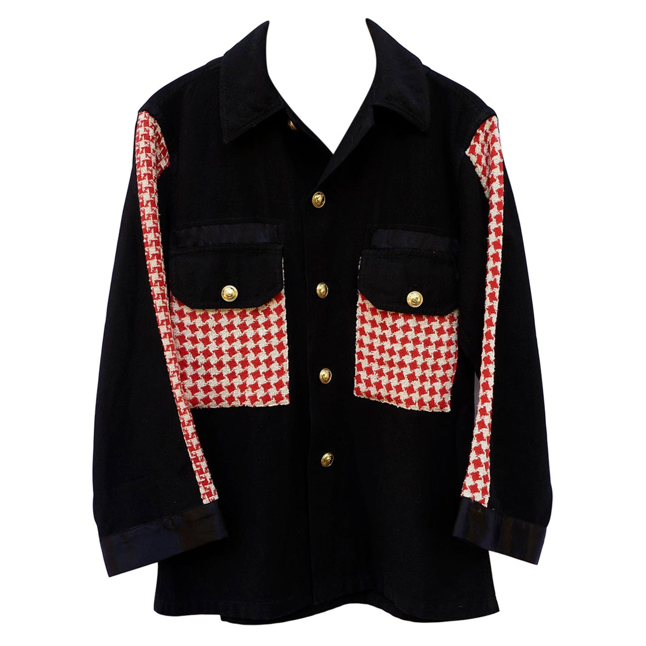 Jacket Black Cotton Embellished Red White Vintage Designer Tweed J Dauphin