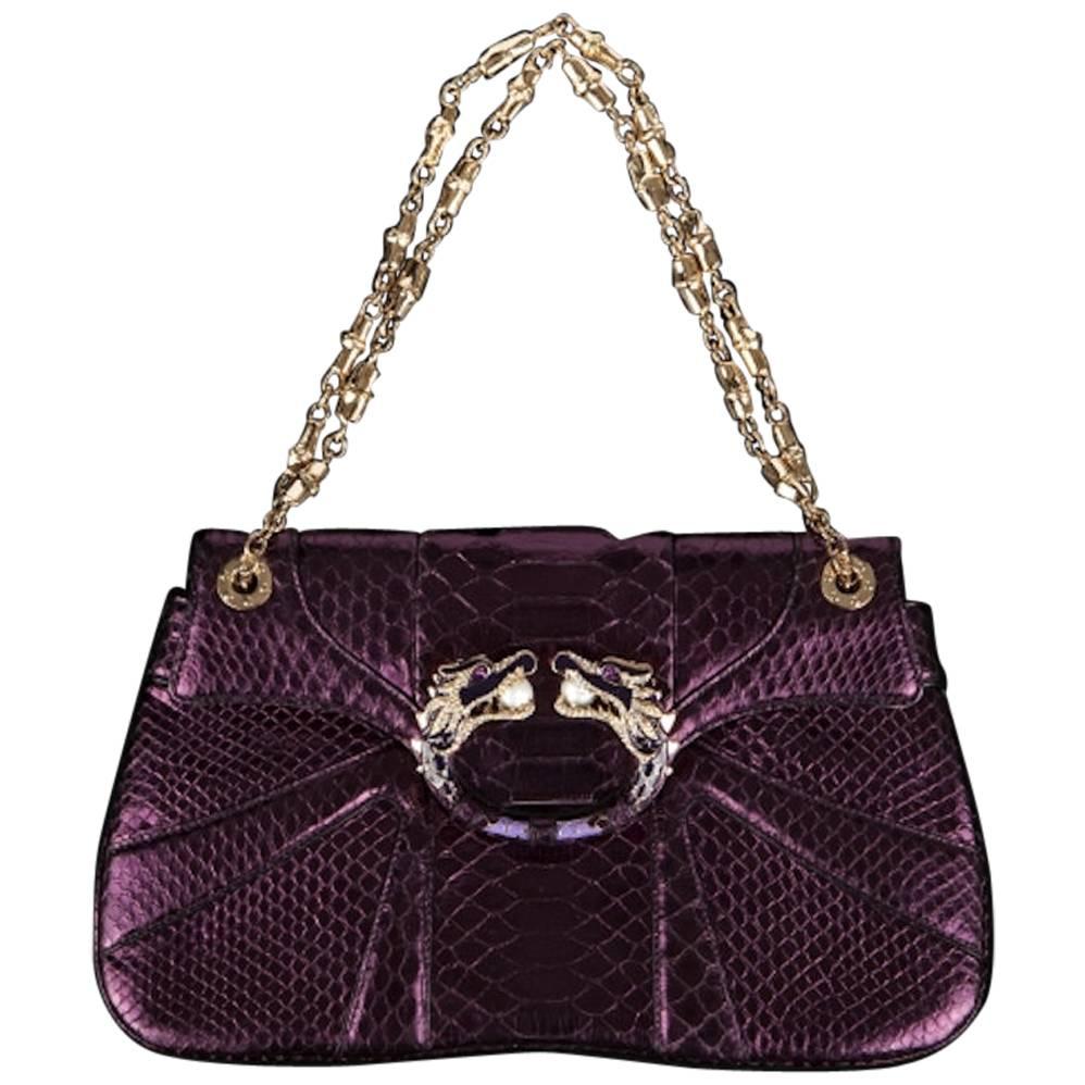 Gucci Tom Ford FW 2004 Dragon Pearl Jeweled Purple Python Snake Bag