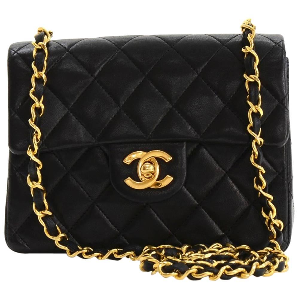 1990's Chanel Black Quilted Lambskin Vintage Mini Flap Bag