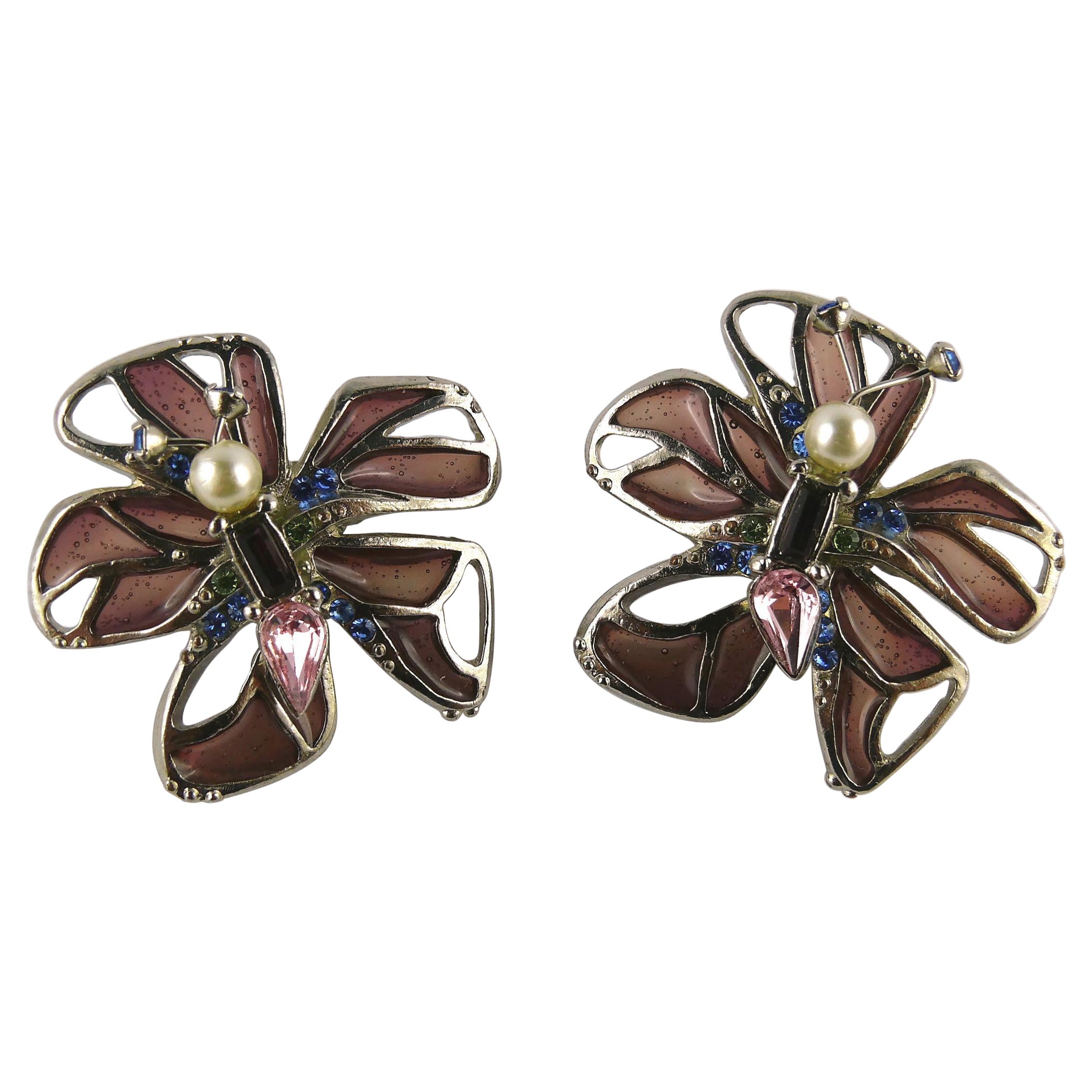 Orecchini a clip con farfalla gioiello vintage di Christian Lacroix
