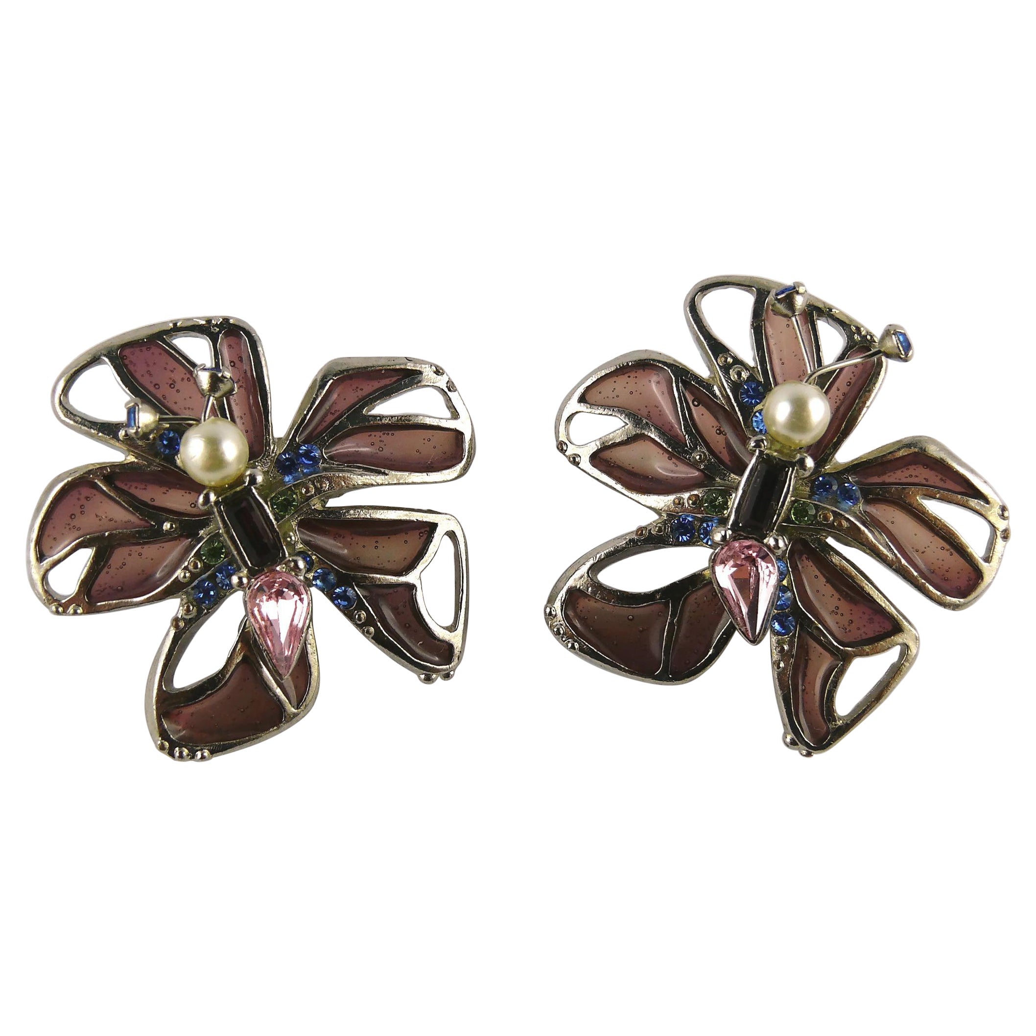 Christian Lacroix Vintage Jewelled Butterfly Clip-On Earrings For Sale