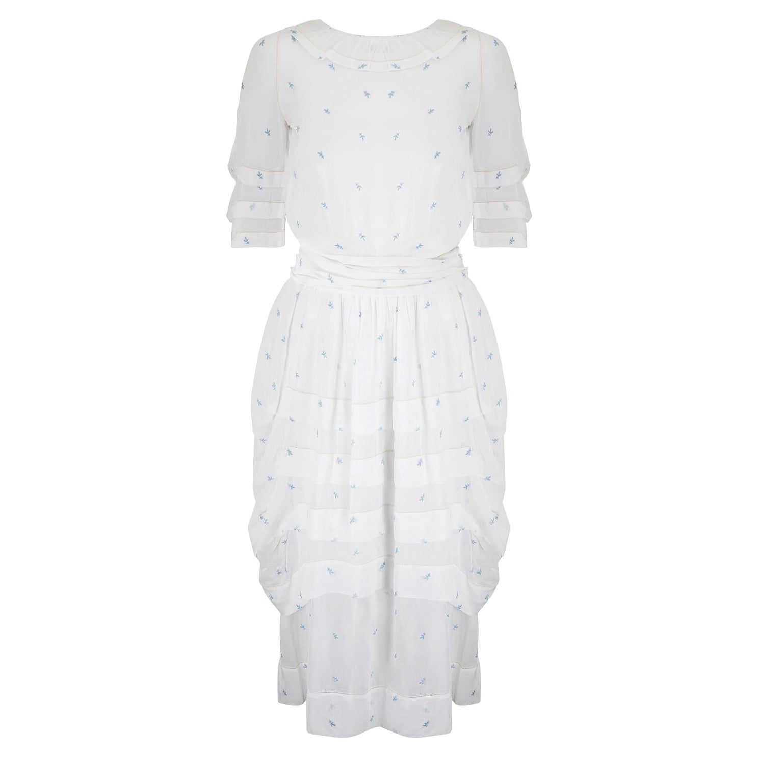 Edwardian 1910s Whitework Embroidered Muslin Lawn Dress For Sale