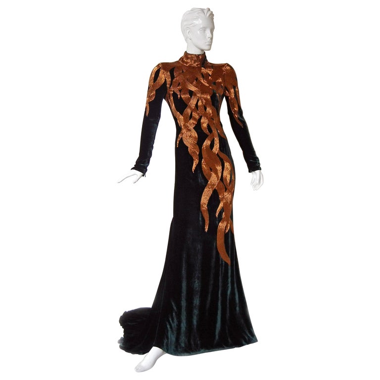 The NWT Alexander McQueen 2007 Velvet Beaded Flame Gown  Entrance Maker!  For Sale
