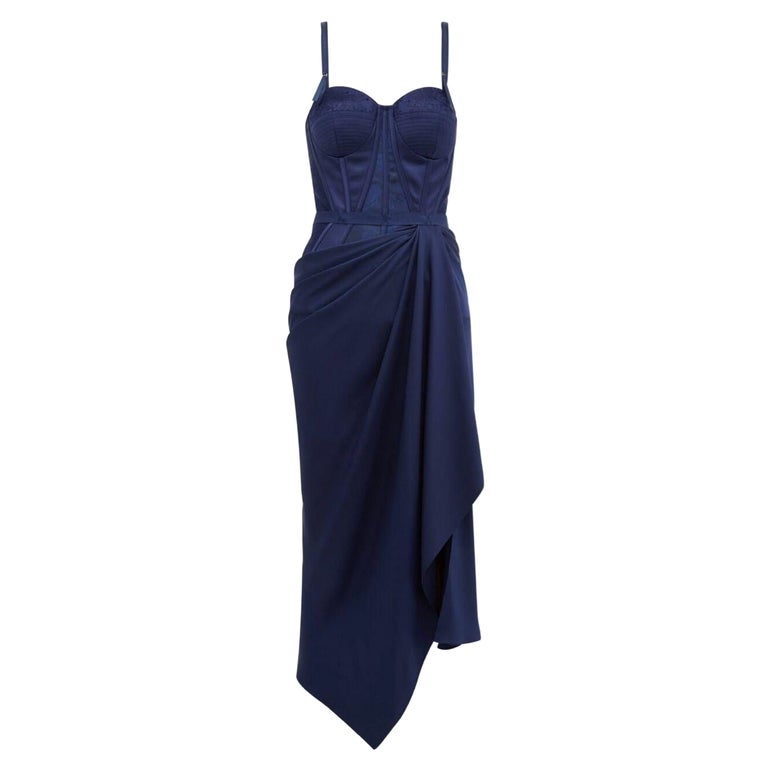 ALEXANDER McQueen NAVY BLUE EVENING CORSET DRESS 40 For Sale at 1stDibs