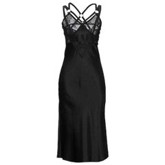 ALEXANDER McQueen BLACK SATIN and LACE EVENING DRESS 38