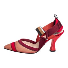 Fendi Multicolor Mesh And Fabric Colibri Slingback Sandals Size 36