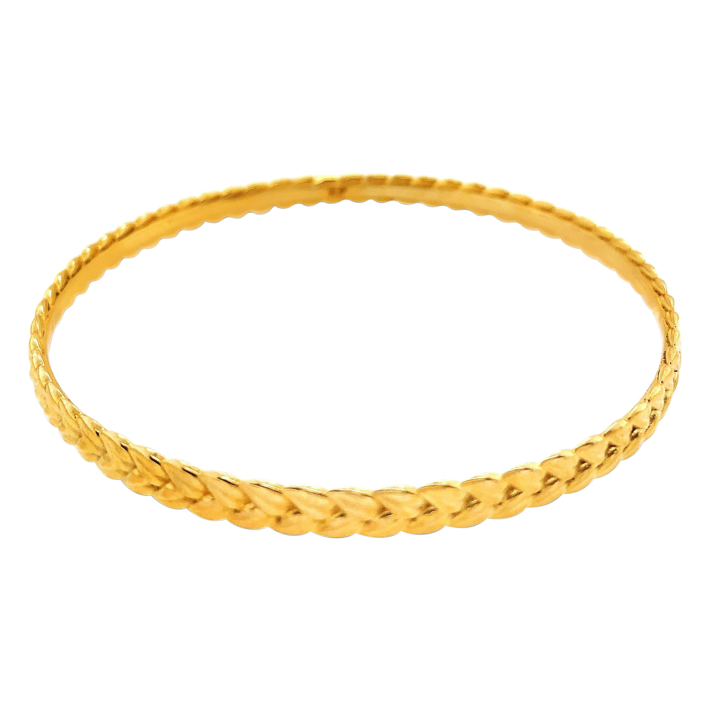 Wheat Sheaf Medium Bangle Bracelet in 18Karat Yellow Gold Plated Brass For Sale