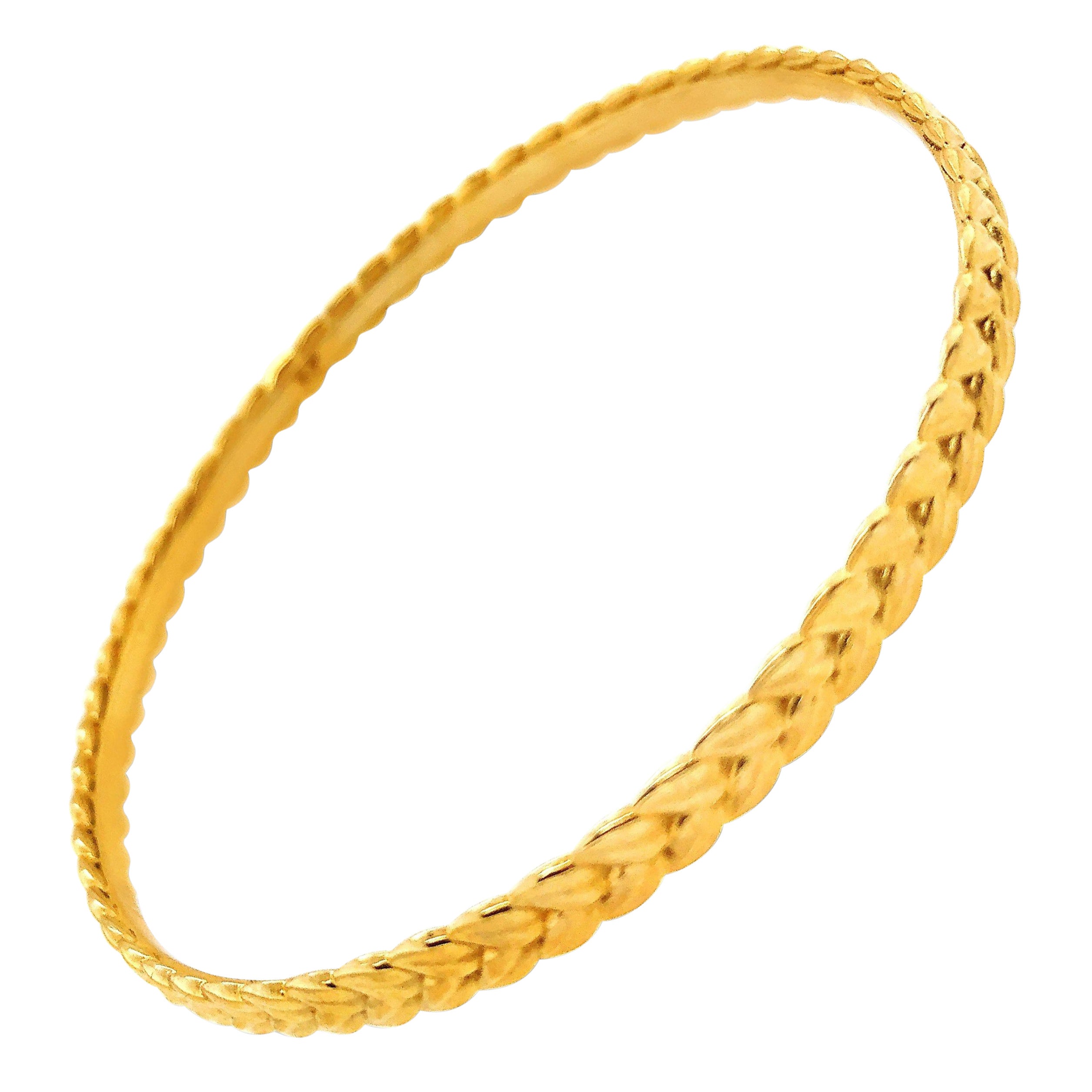 Wheat Sheaf Large Bangle Bracelet in 18Karat Yellow Gold Plated Brass For Sale