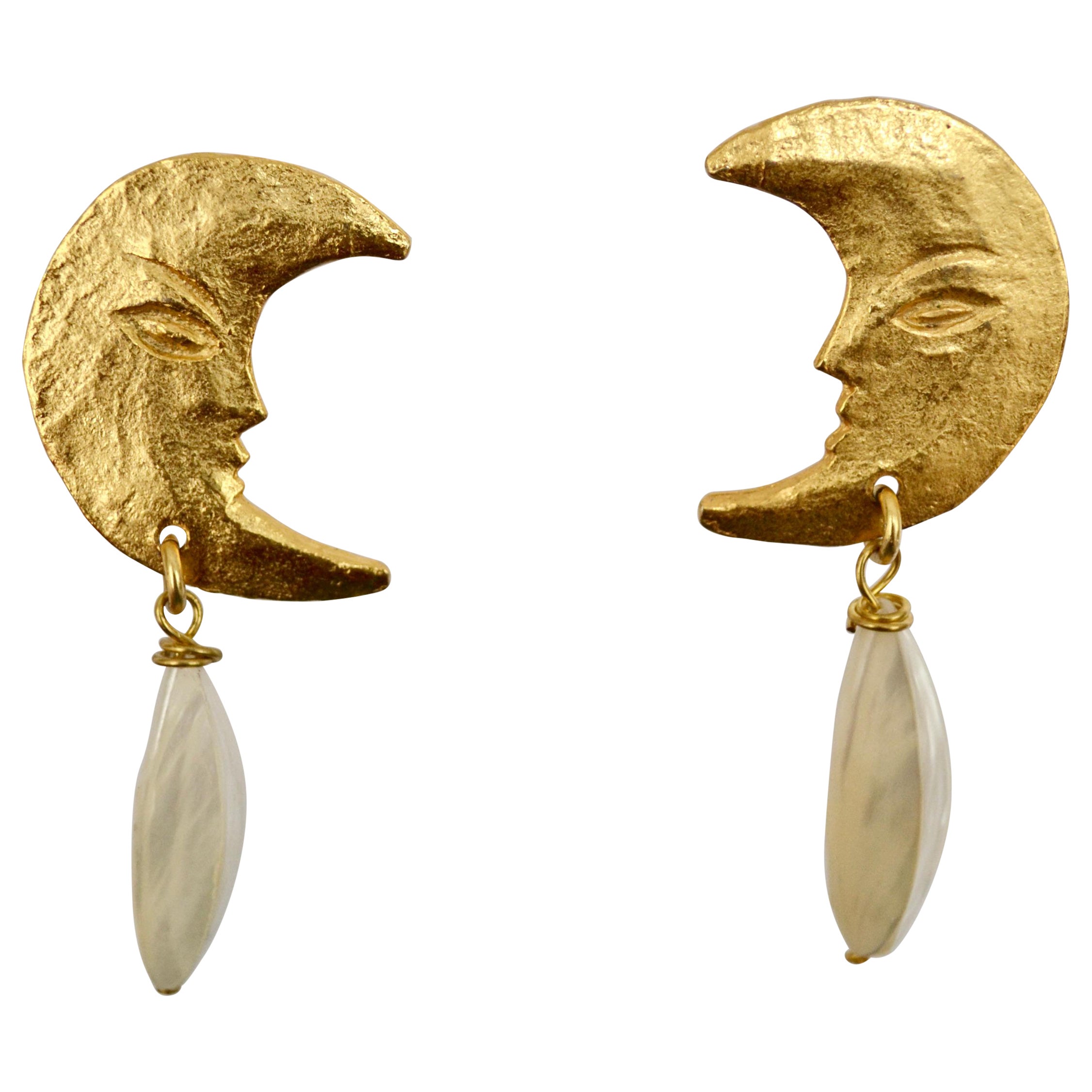 Carole St Germes Moon and Mother of Pearl Drop Earrings 