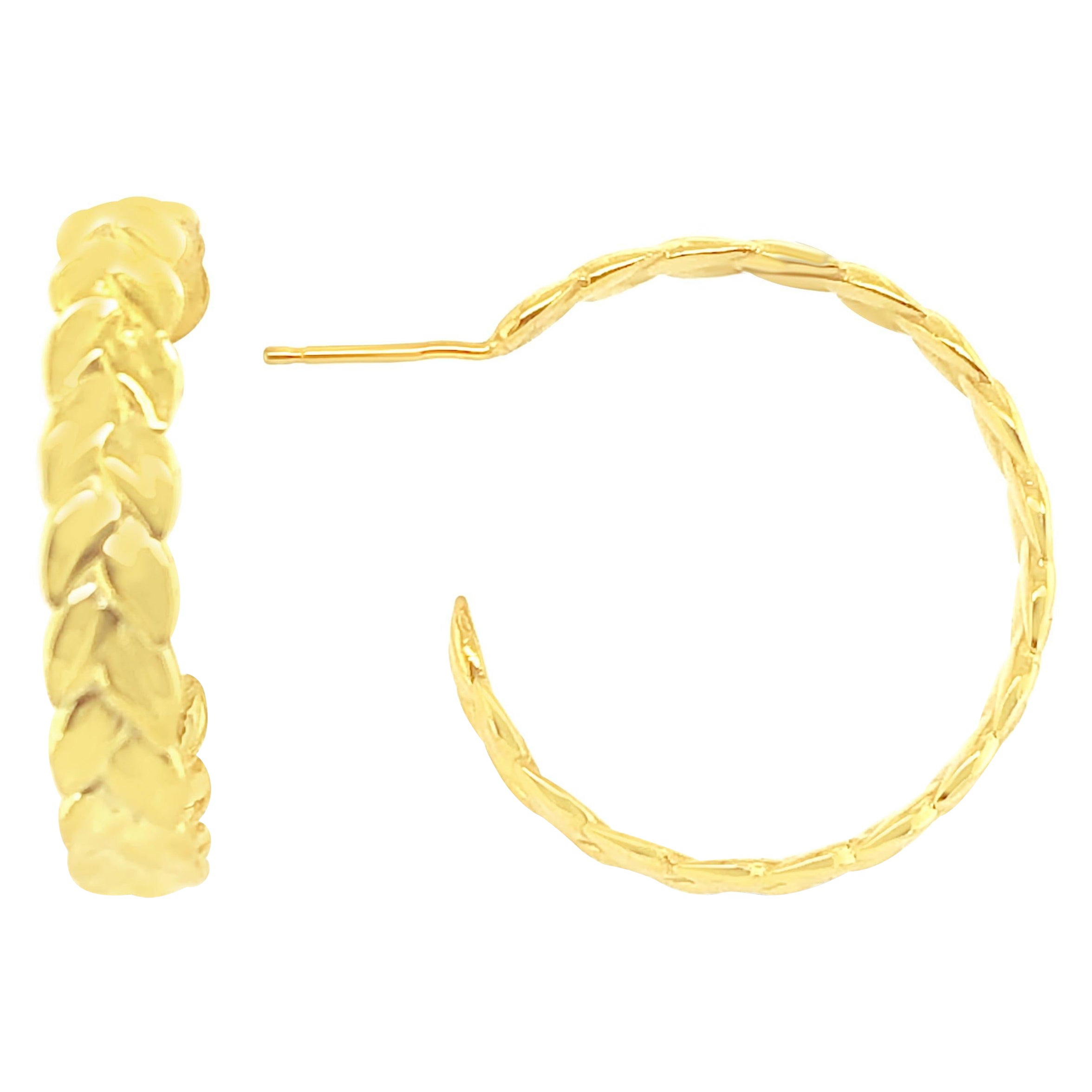 Wheat Sheaf Hoop Earrings in 18 Karat Gold Vermeil For Sale