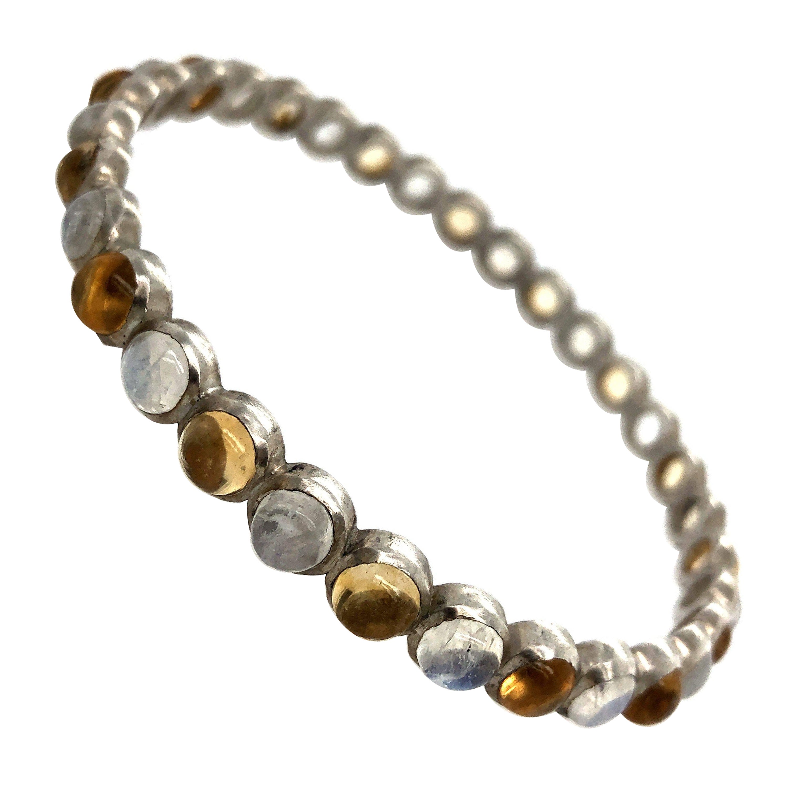 Cleopatra's Candy Bangle Bracelet in Sterling Silver with Citrine and Moonstone For Sale