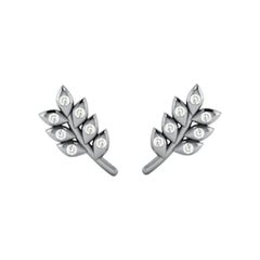 Wheat Sheaf Stud Earrings in Rhodium Plated Sterling Silver with Diamonds