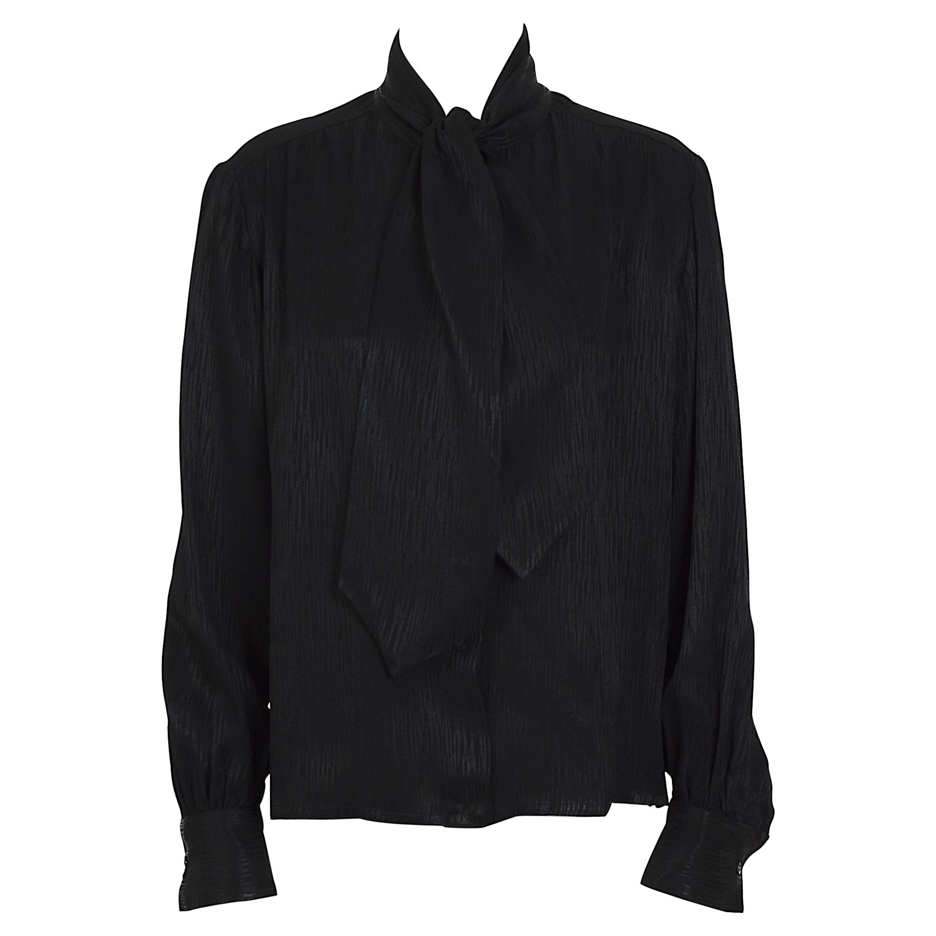 Yves Saint Laurent vintage 1970s jet-black silk classic scarf tie  blouse/shirt