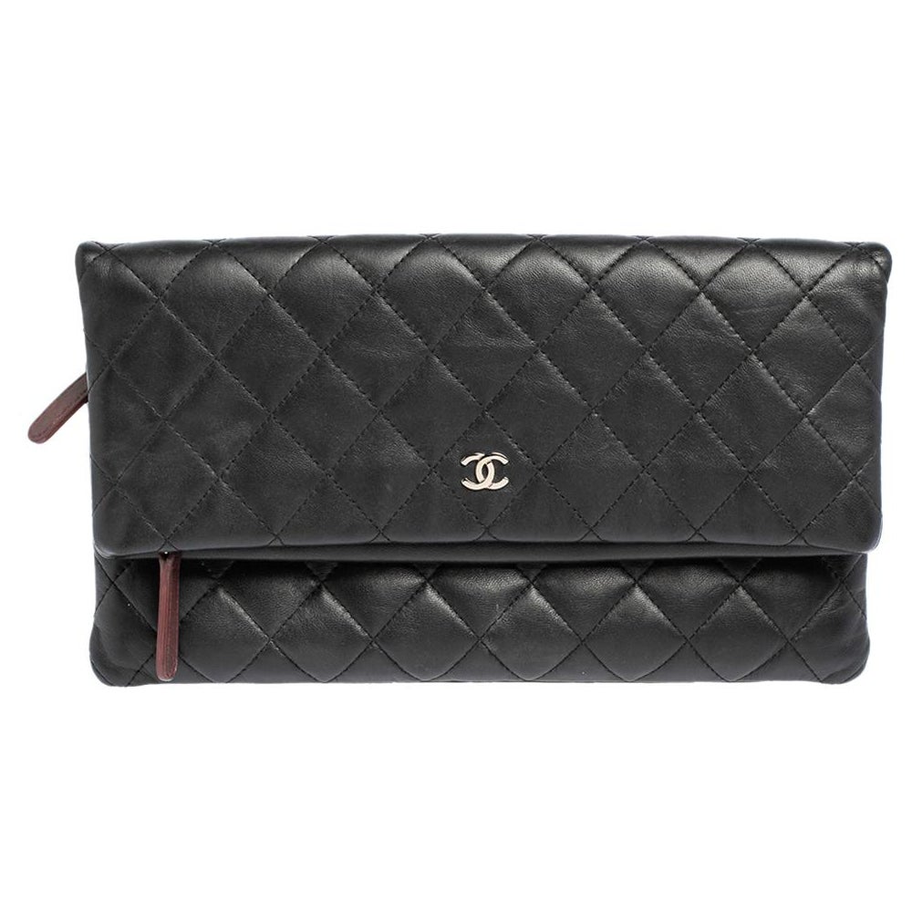Chanel Black Quilted Leather Fold Over Clutch at 1stDibs  chanel fold over  clutch, chanel foldover clutch, black fold over clutch