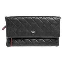 Chanel Black Quilted Leather Fold Over Clutch