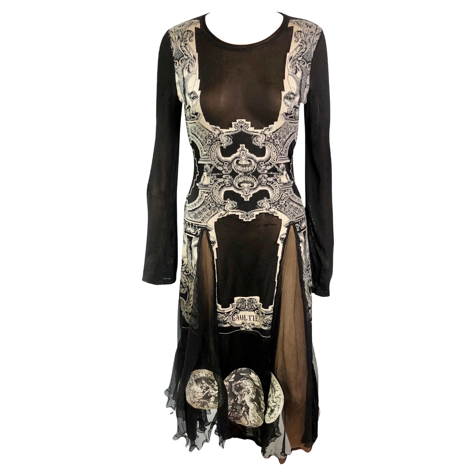 Jean Paul Gaultier Unworn Logo Sheer Panels Knitted Midi Dress