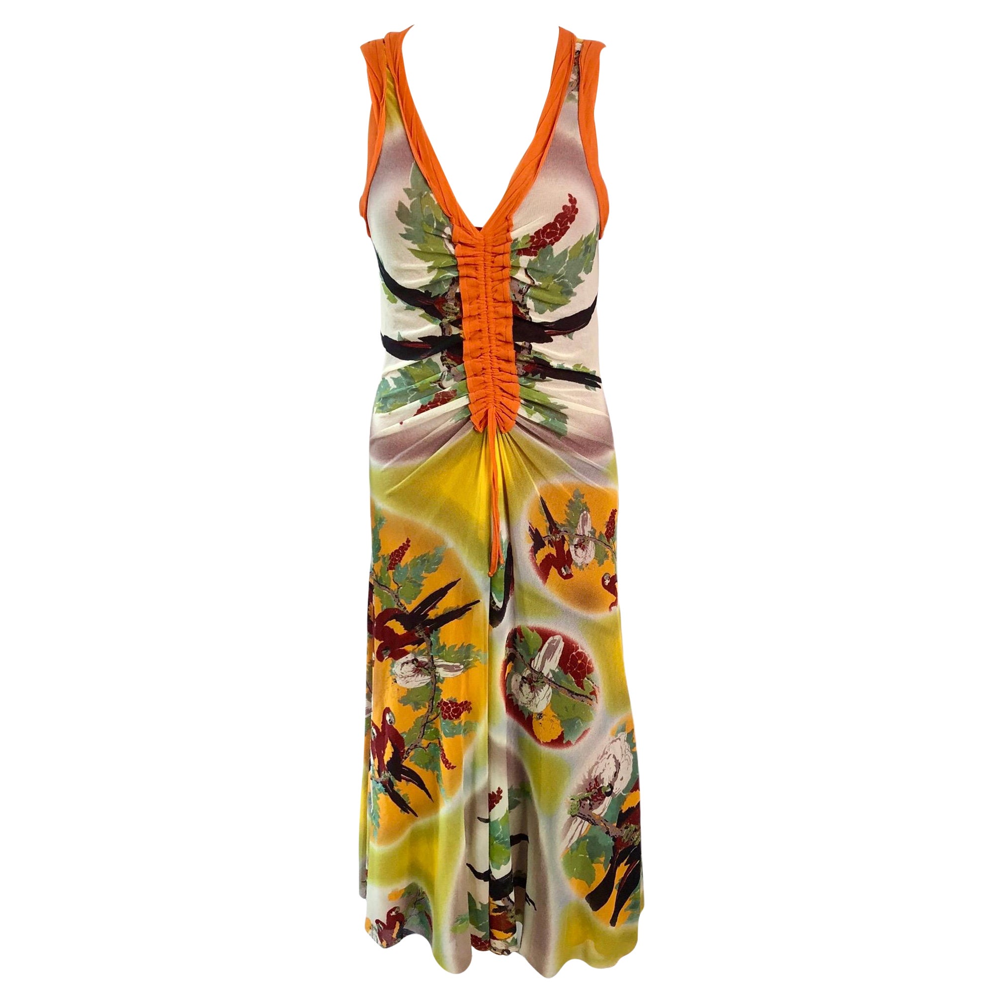 Jean Paul Gaultier Soleil Tropical Print Mesh Maxi Dress For Sale