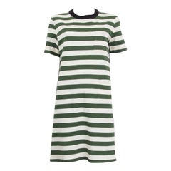 MARNI green & white cotton STRIPED Short Sleeve Shift Dress M