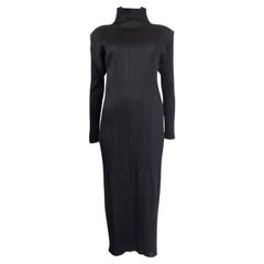 ISSEY MIYAKE PLEATS PLEASE black polyester PLEATED Long Sleeve Shift Dress S