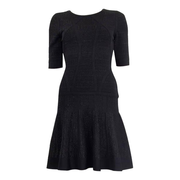 HERVE LEGER black CLARA LUREX DROP WAIST Short Sleeve Dress S