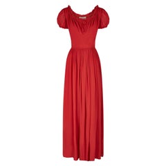 Vintage 1940s Norman Young Red Georgette Maxi Dress