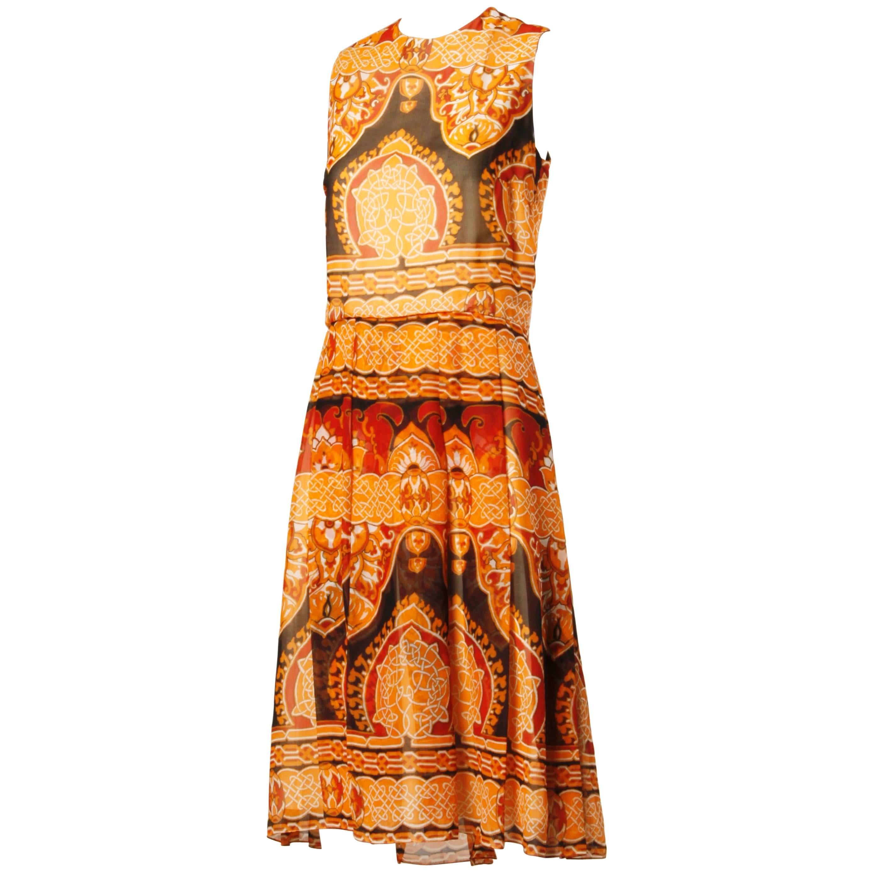 1960s Geoffrey Beene Vintage Silk Art Nouveau Print Dress