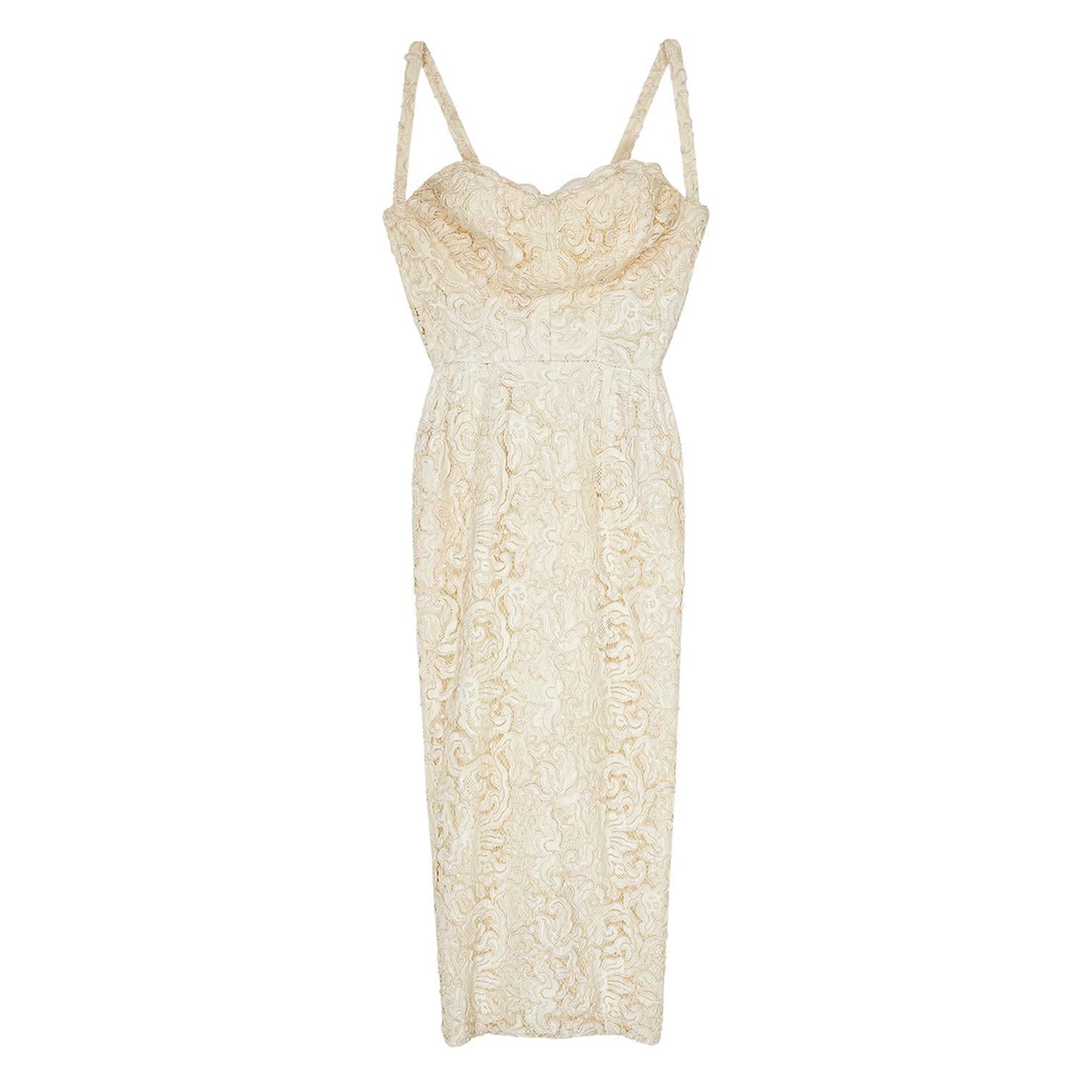 1950s French Haute Couture Cream Lace Bustier Dress For Sale